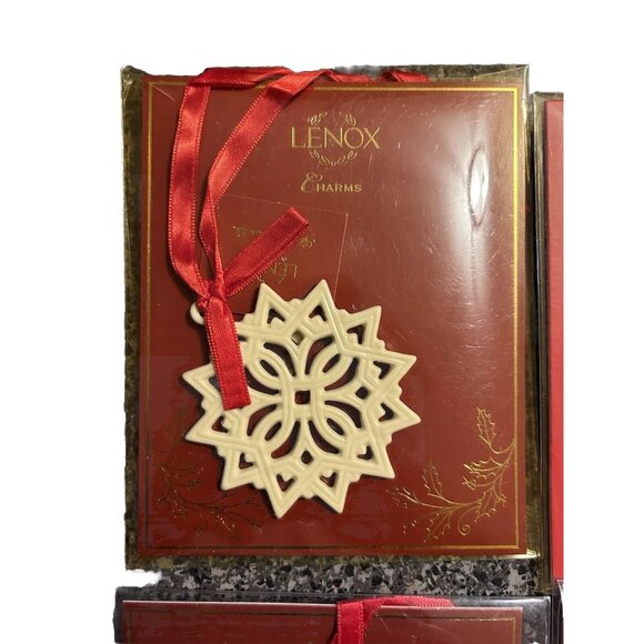 Lot Of 4 Lenox Charms Angel Snowflakes Christmas Tree Ivory Ornament Holiday - Picture 2 of 5